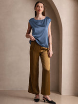 [Real Teal] SilkSilky  Cap Sleeve Round Neck Women's T-Shirt 005