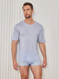 SilkSilky US Silk Knitted Short Sleeve V Neck Men's T Shirt LightBlue 003