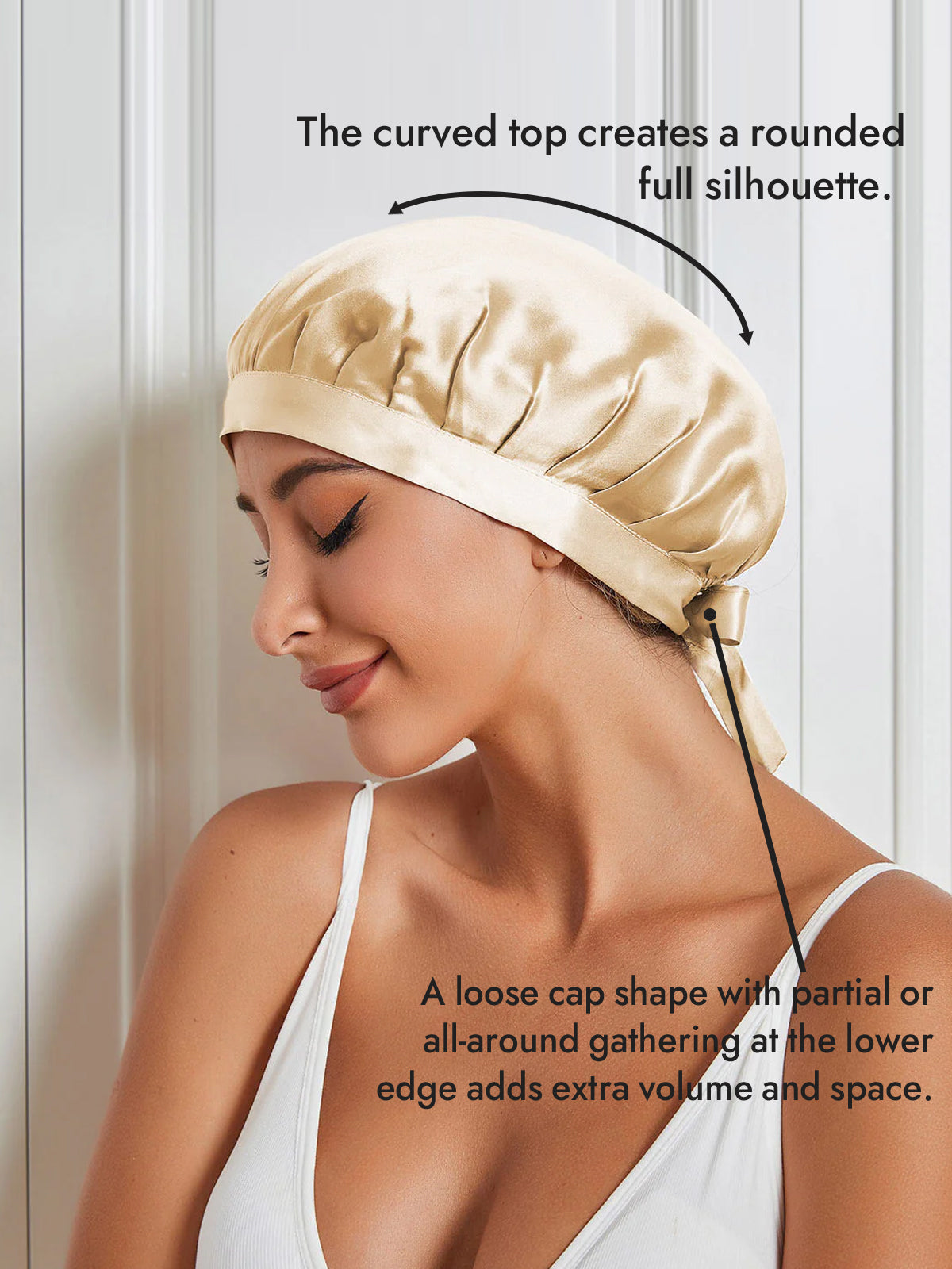 [Champagne] SilkSilky  Pure Silk Sleep Cap 003