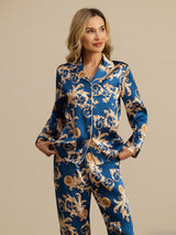 [Navy Dragon] SilkSilky  Long Sleeve Notch Collar Women's Pajamas 006