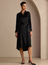 [Black] SilkSilky Long Sleeve Lapel Collar Dress 006