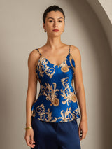 [Navy Dragon] SilkSilky  Pure Silk V Neck Camisole Top 003,