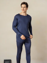[Dark Blue] SilkSilky  Long Sleeve Round Neck Men's Long Johns 002