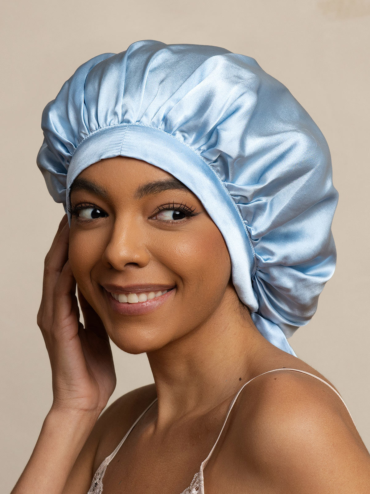 [Light Blue] SilkSilky  Pure Silk Sleep Cap 003
