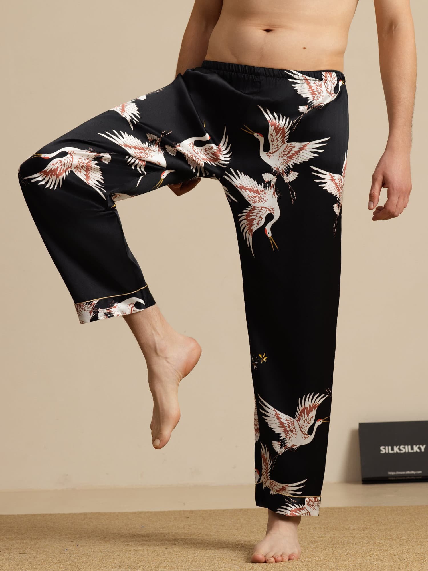 [Black] SilkSilky 19Momme Mens Sleep Bottoms 001