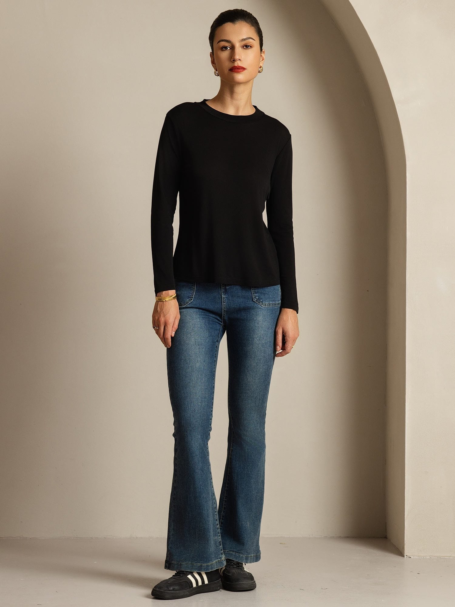 [Black] SilkSilky  Pure Silk Womens T-Shirt 008
