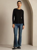 [Black] SilkSilky  100% Silk Jersey Long Sleeve Crew Neck Women's T-Shirt 008