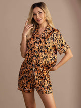 [Black Tiger] SilkSilky  Short Sleeve Lapel Collar Women's Pajamas 004