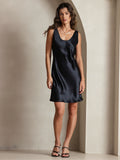 SilkSilky US Pure Silk Sleeveless Round Neck Dress Black 001