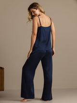 [Dark Blue] SilkSilky  19Momme Machine-Washable Silk Spaghetti Strap Scoop Neck Camisole Set 002