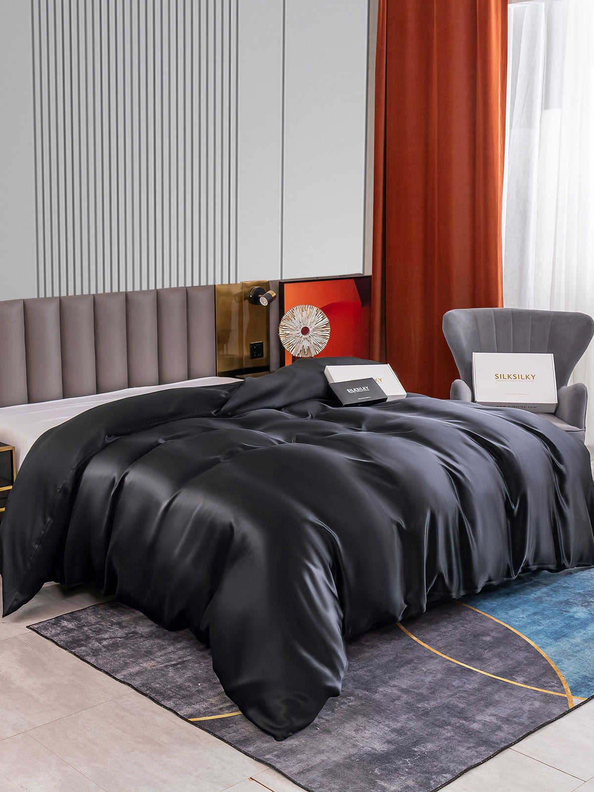 SilkSilky US 22Momme Pure Silk Duvet Cover Black 002