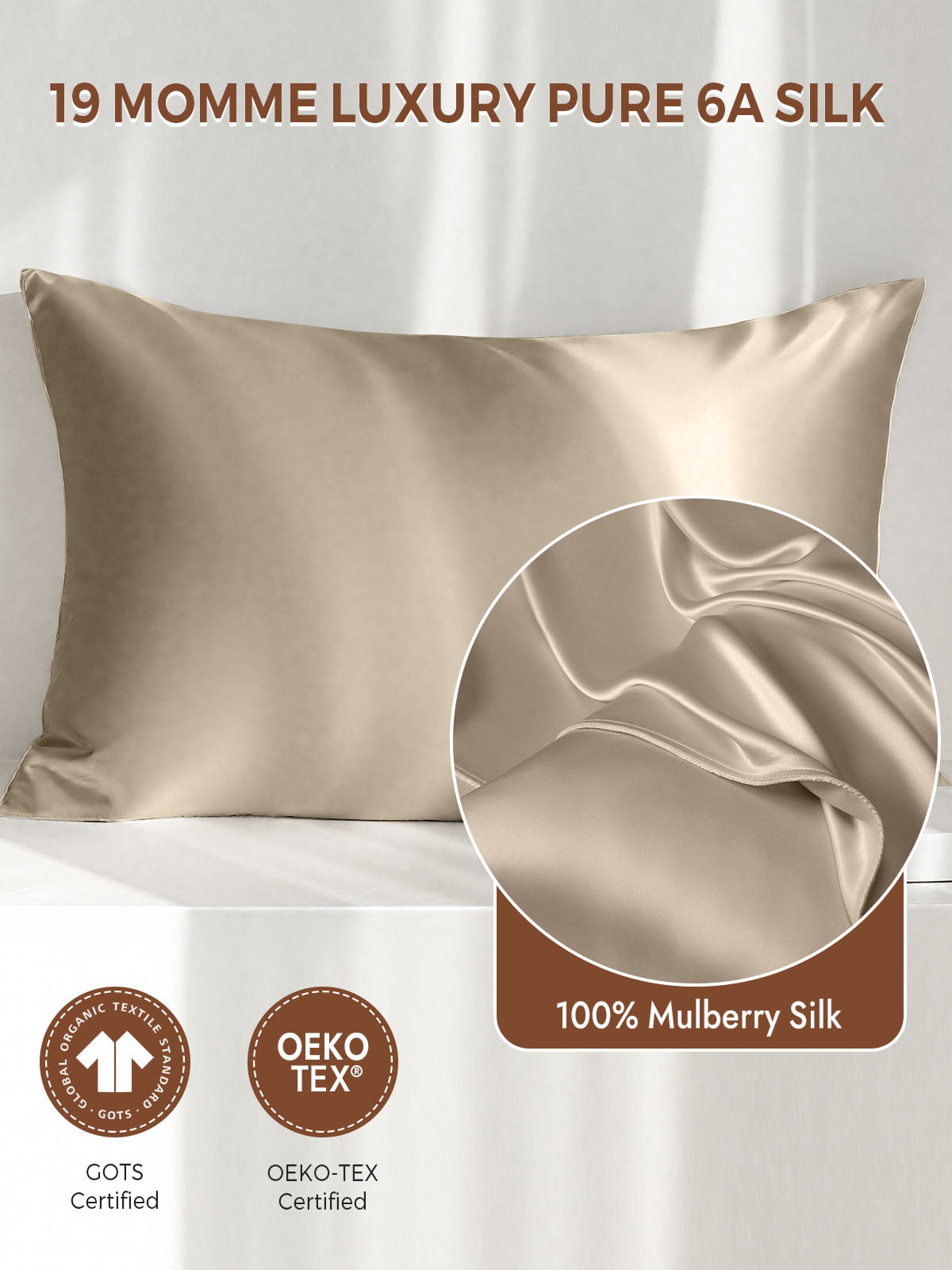 19Momme 100% Mulberry Silk Pillowcase - Envelope Closure
