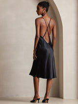 [Black] SilkSilky  Spaghetti Strap Scoop Neck Dress 001