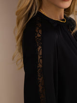 [Black] SilkSilky Long Sleeve Keyhole Neck Women's Blouse 006
