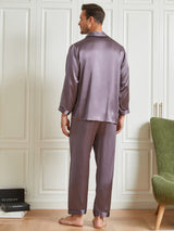 [Purple Gray] SilkSilky  Long Sleeve Notch Collar Men's Pajamas 002