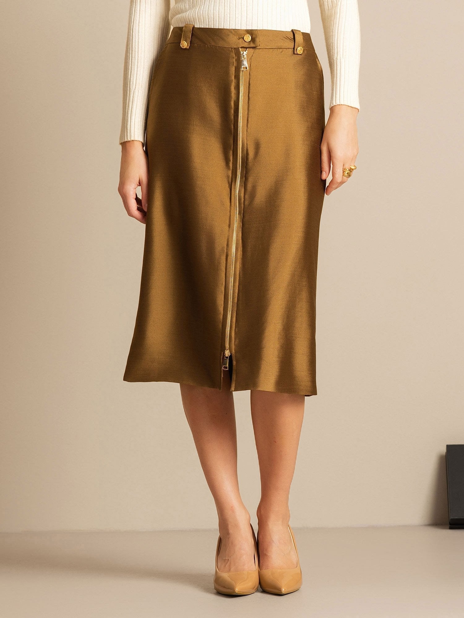 [Bronze] SilkSilky  32Momme Silk Split Skirt 007,