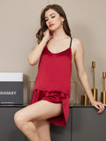 SilkSilky US Pure Silk Sleeveless Boat Neck Camisole Set Wine 006