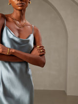[Grayish Blue] SilkSilky  Spaghetti Strap Cowl Neck Dress 006