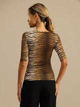 [Tiger] SilkSilky 100% Silk Jersey Half Sleeve Scoop Neck Women's T-Shirt 002