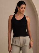 [Black] SilkSilky Sleeveless Deep V Neck Camisole Top 001