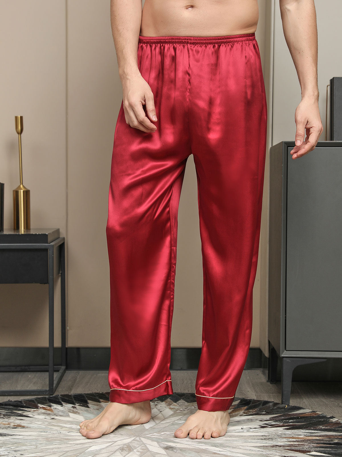 [Red] SilkSilky  Pure Silk Mens Sleep Bottoms 004
