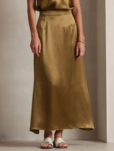 [Brown] SilkSilky  19Momme Stretch Silk Charmeuse Skirt 001