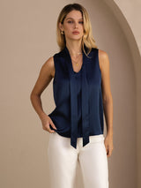 [Dark Blue] SilkSilky Sleeveless Tie Neck Camisole Top 003