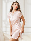 SilkSilky US Pure Silk Short Sleeve Sweetheart Neck Nightgown LightPink 001