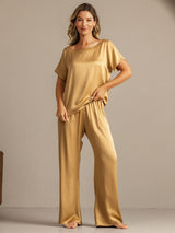 [Tan] SilkSilky  19Momme Machine-Washable Silk Short Sleeve Women's Pajamas 005