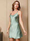 SilkSilky US Pure Silk Sleeveless V Neck Dress MintGreen 003