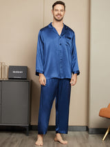 [Dark Blue] SilkSilky  Long Sleeve Notch Collar Men's Pajamas 001