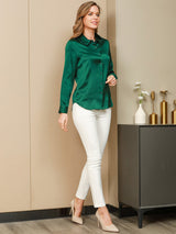 [Dark Green] SilkSilky  Long Sleeve Lapel Collar Women's Shirt 006