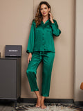 SilkSilky  Pure Silk Long Sleeve Lapel Women's Pajamas Green 003