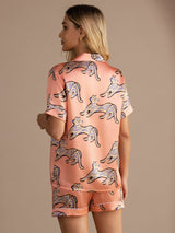 [Pink Cat] SilkSilky Short Sleeve Lapel Collar Women's Pajamas 002