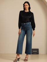 [Black] SilkSilky 19Momme Long Sleeve Round Neck Blouse 006