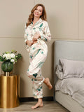 SilkSilky US Pure Silk Long Sleeve Lapel Women's Pajamas Ivory 002