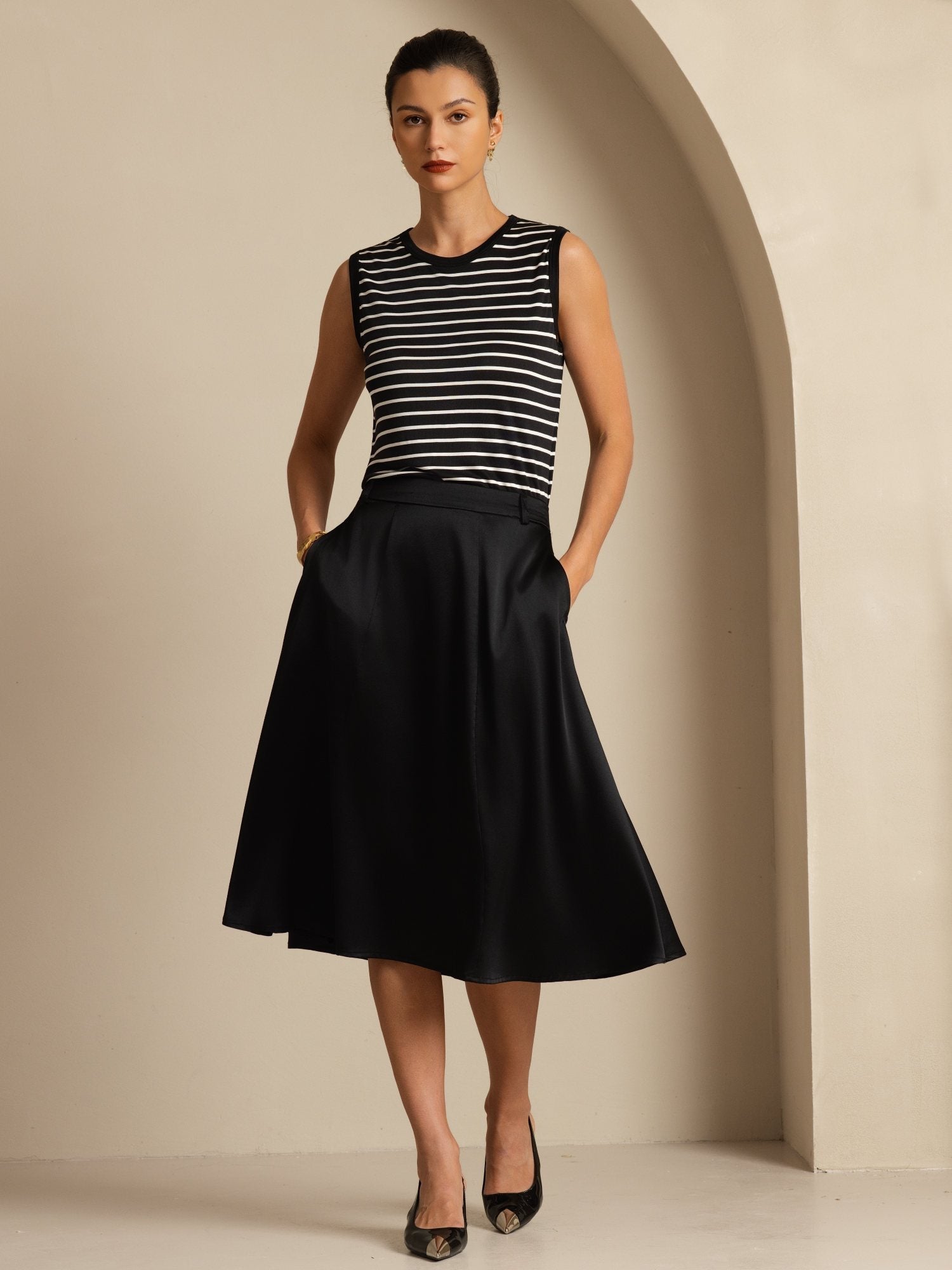 [Black] SilkSilky 19Momme Silk Skirt 001