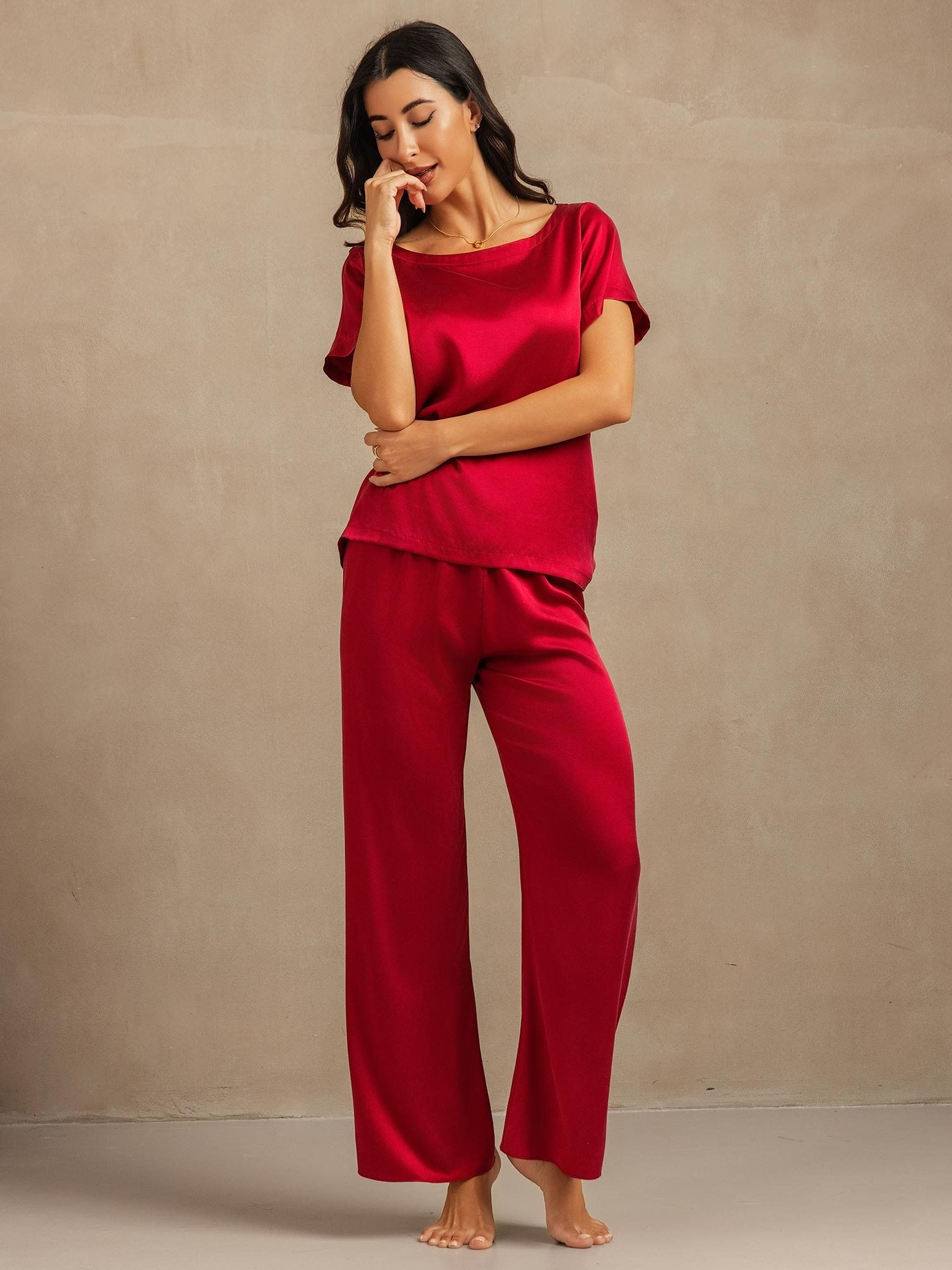 [Wine] SilkSilky 19Momme Silk Womens Pajamas 006