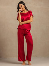 [Wine] SilkSilky  19Momme Machine-Washable Silk Short Sleeve Women's Pajamas 006