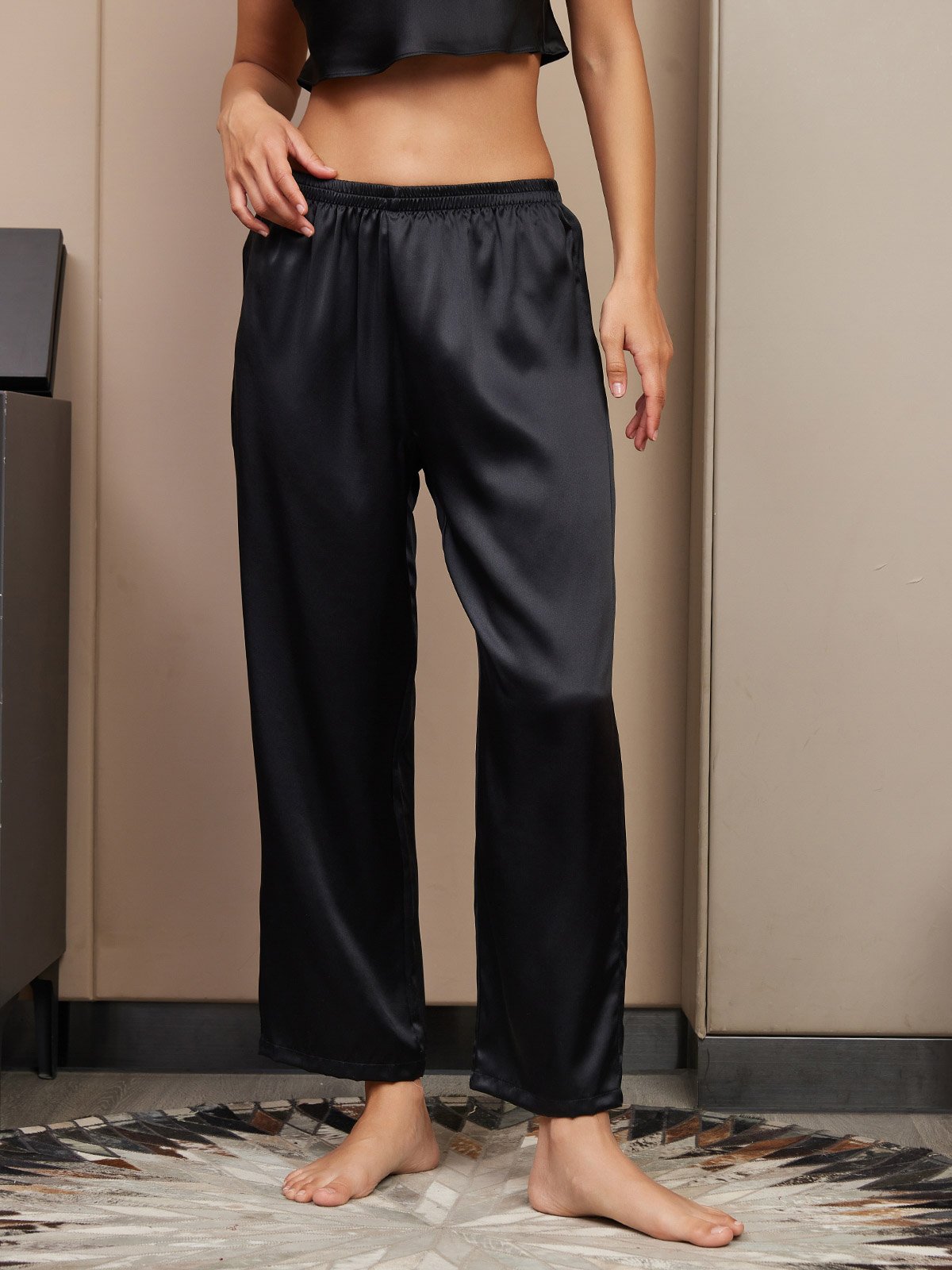 [Black] SilkSilky  Pure Silk Womens Sleep Bottoms 003