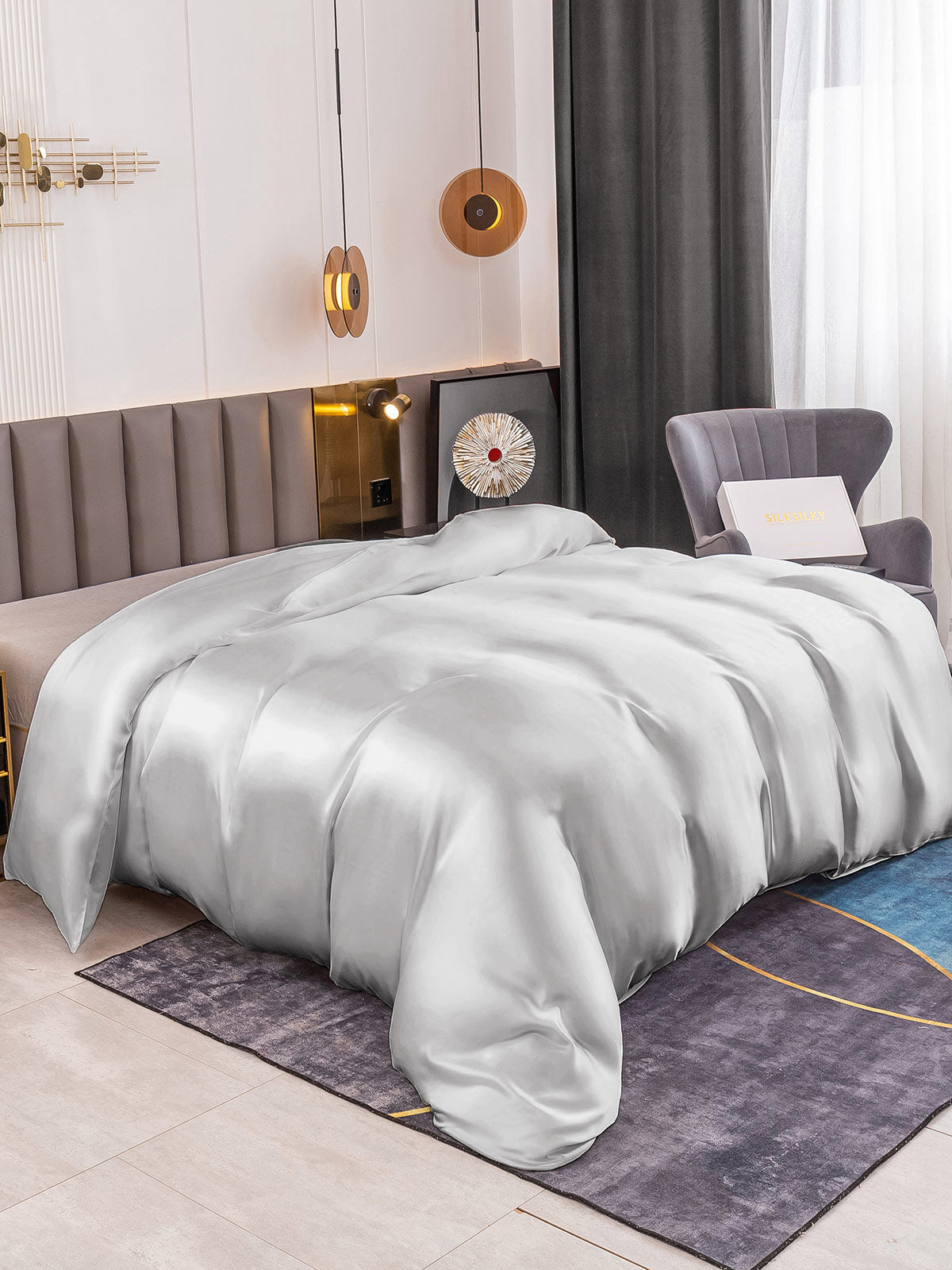 SilkSilky US 19Momme Pure Silk Duvet Cover Silver 001