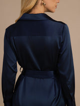 [Dark Blue] SilkSilky Long Sleeve Lapel Collar Dress 005