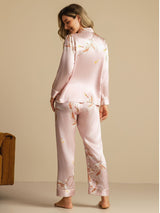 [Pink] SilkSilky  Long Sleeve Lapel Collar Women's Pajamas 002