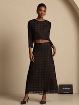 [Black] SilkSilky  Pure Silk Long Sleeve Round Neck Women''s Outfit Sets 003