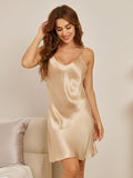 SilkSilky  Pure Silk Sleeveless V Neck Nightgown Champagne 004