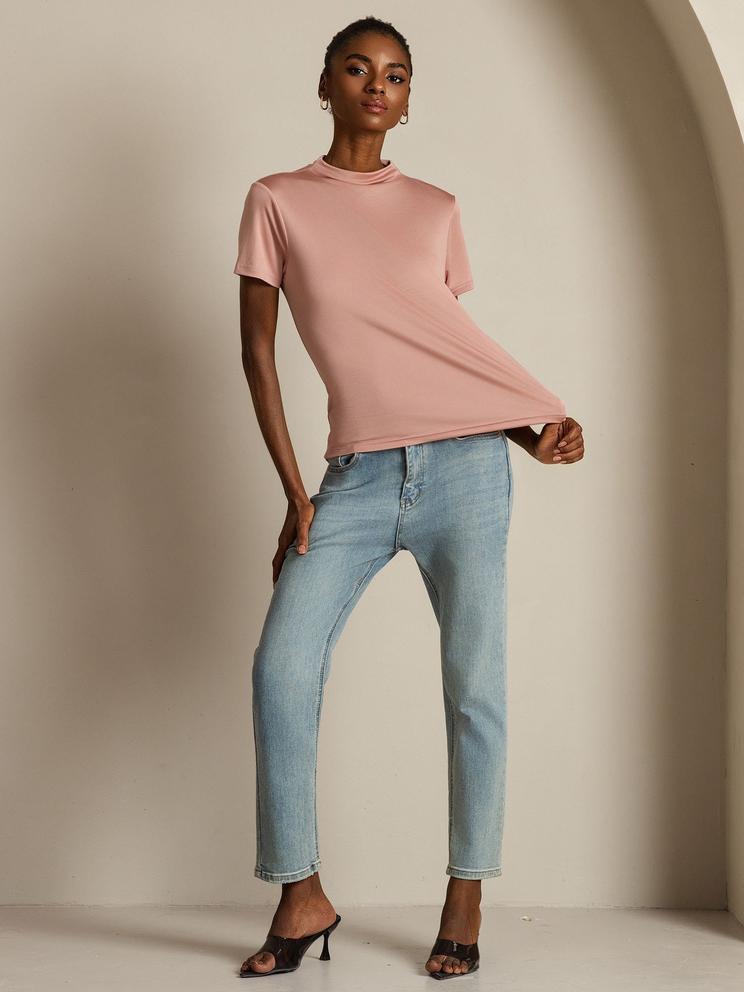 [Pink] SilkSilky  Pure Silk Collar Women's T-Shirt 004