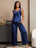 SilkSilky US Pure Silk Sleeveless Boat Neck Camisole Set DarkBlue 004