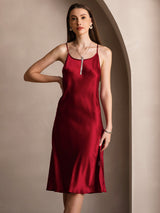 [Wine] SilkSilky  Spaghetti Strap Scoop Neck Dress 006