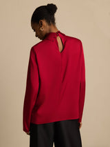 [Wine] SilkSilky 19Momme Silk Long Sleeve Turtle Neck Women's T-Shirt 003