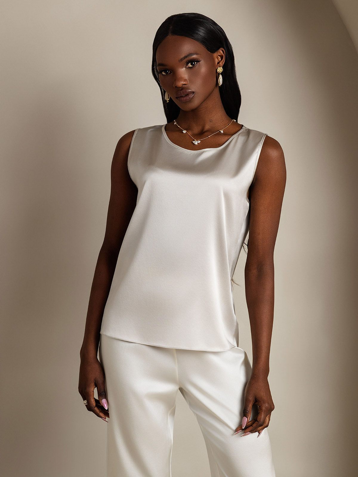 [Light Gray] SilkSilky  19Momme Silk Round Neck Camisole Top 003